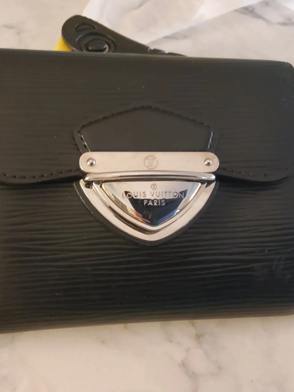 Like New Louis Vuitton Epi Leather and Silver Black Wallet with COA